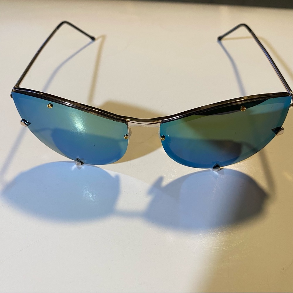 Spitfire sunglasses cat eye Shark tooth BC 2 gold tone blue green lenses NWOT